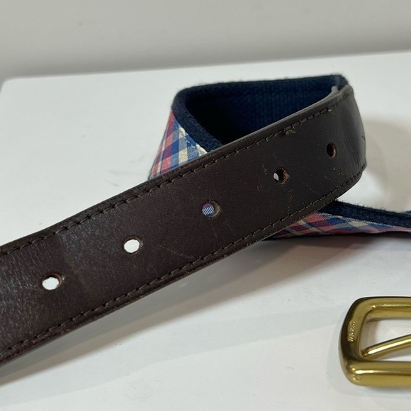 Men's Vineyard Vines Size 32 Plaid Leather Belt with Gold Buckle - Picture 7 of 10